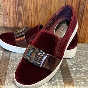Michael Kors Crushed Velvet Maroon Slip On Lifestyle Sneakers